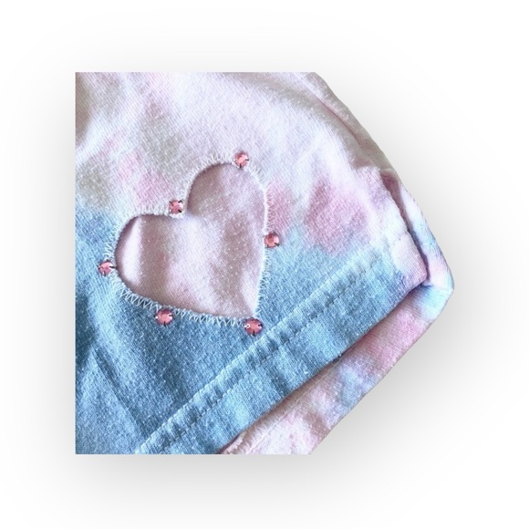 Soffe ❤︎︎ Hand Tie Dye Embellished Shorts ❤︎︎ Heart Cut Out ❤︎︎ Pink Blue ❤︎︎ XS - Picture 5 of 13